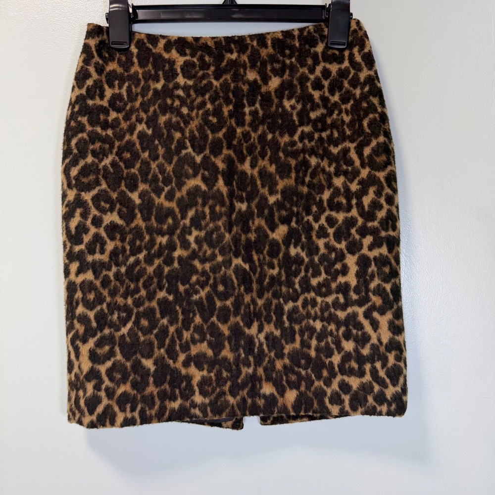Talbots Petites Leopard Print Wool‎ Blend Pencil Skirt Brown Black 2P